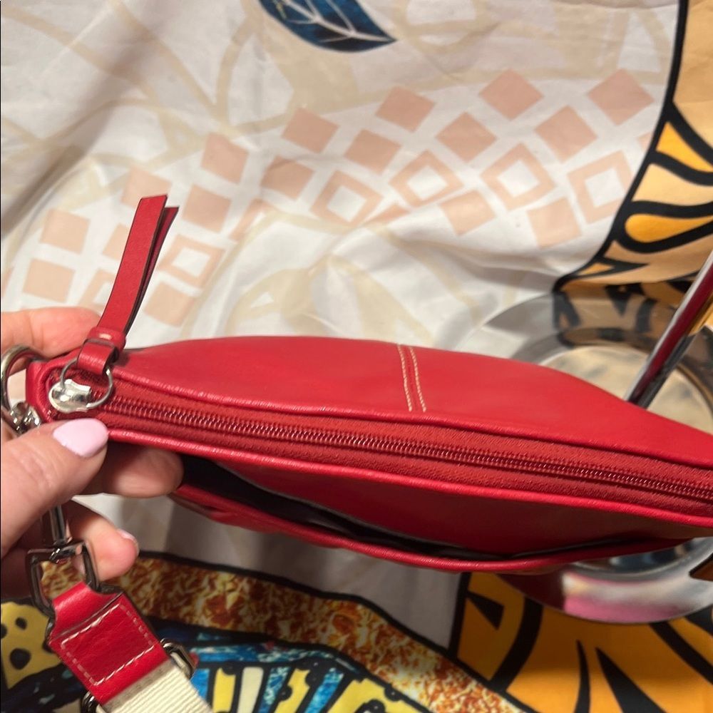 Coach Red Leather Pleated Swingpack Crossbody Bag - Picture 10 of 13